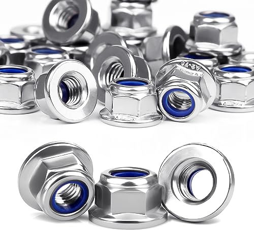 Mbsomnus Dadi a flangia M6, 30 dadi esagonali, DIN 6926, autobloccanti, in acciaio inox A2 V2A, filettatura regolare, dadi esagonali, dadi di bloccaggio a flangia, M6/M4/M5/M8