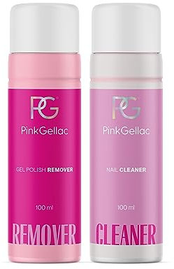 Pink Gellac Set mit Cleaner Gelnägel & UV Nagellackentferner 2x 100 ml - Nagellackentferner mit Aceton und entfettender Nagelreiniger - Gel Remover Nägel mit Vitamin E in Salonqualität Made in Holland