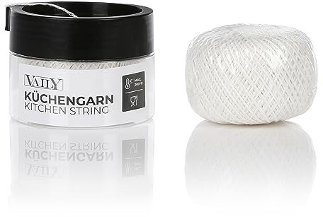 Vaily Hilo de cocina – Cuerda resistente al calor para carne, aves de corral y más en caja dispensadora con 2 rollos de 100 m de hilo para cocinar, color blanco