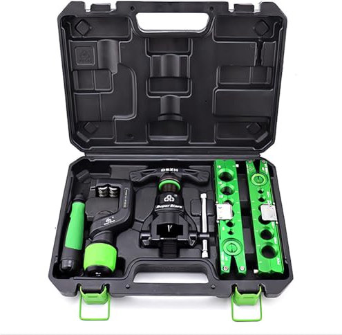 QUTBAG Utensile per svasare Tubi in Rame, utensile per svasare Tubi a cricchetto da 1/4'' - 3/4'' 6-19mm, Kit per svasare Tubi di Tipo eccentrico a 45° con tagliatubi e Strumento di sbavatura