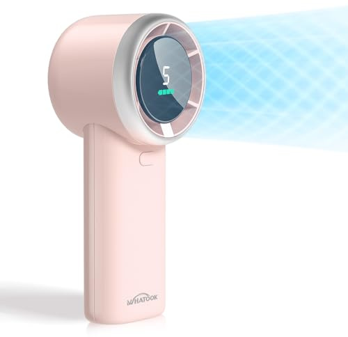 WHATOOK Portable Handheld Mini Fan: High Speed Cooling Fan, 10 Hours Battery Life, USB Rechargeable, Small Essentials for Women, Beach Travel, Vacation (Pink)