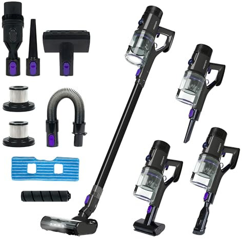 Noaton Aspiradora sin Cable, 46000 Pa/600 W, 220 W, hasta 85 Minutos, Mod Automático, Aspirador Inalámbrico, Filtro HEPA, Display, para Suelos, Alfombras, Pelos de Animales, Deluxe Edition