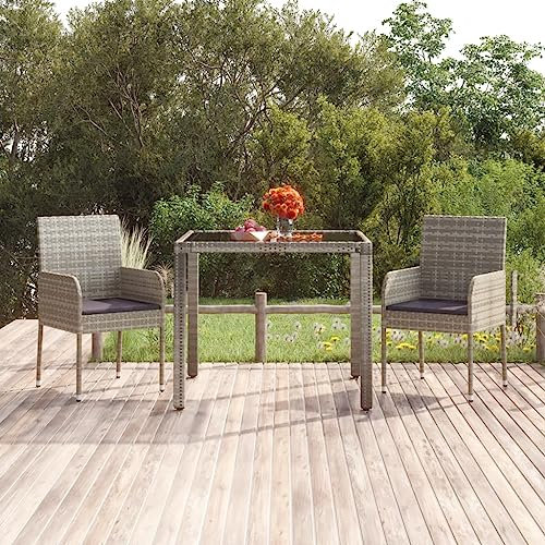 KTHLBRH Gartenstühle mit Kissen 2 STK. Poly Rattan Grau, Freizeitstühle Balkonstühle Outdoor-Stühle Terrassenstühle für Garten, Rasen, Terrasse