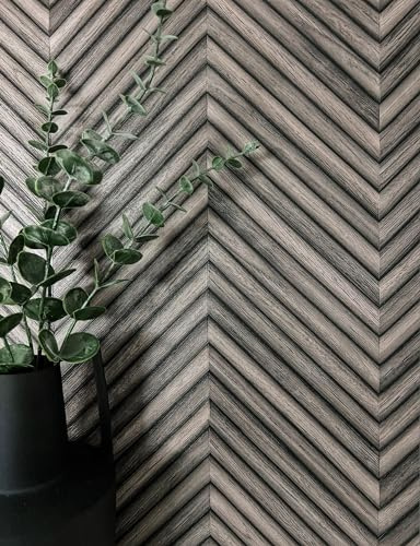 Newroom Vliestapete Anthrazit Holzoptik Industrial Tapete Wohnzimmer | Fischgrätmuster aus Holzlamellen, 3D-Wirkung, matt, Grauschleier, Mustertapete, Wandtapete, Esszimmer Flur
