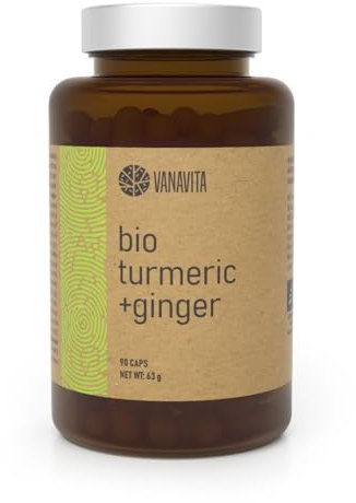 VanaVita Curcuma + Zenzero in Capsule - Integratore a base di Curcuma, Antiossidante Naturale, con Zenzero Bio di Alta Qualità, Ricco di Vitamine, Minerali, con Effetti Antinfiammatori, con Piperina