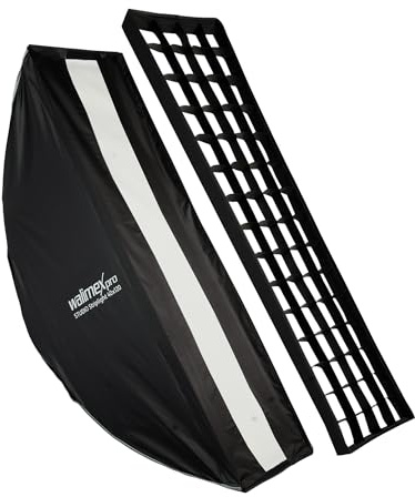 Walimex pro Studio Striplight Softbox 40 x 120 cm, Soft Box inkl. Diffusor, Lichtformer 360° drehbar, faltbar, schneller Aufbau, Bowens-Adapter für Studioblitz oder Studioleuchte