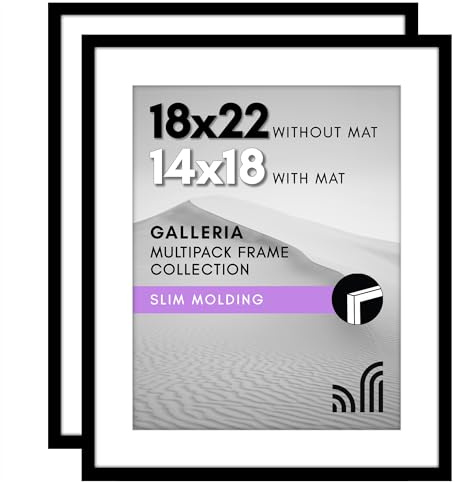 Americanflat 18x22 Picture Frame Set of 2 - Polished Plexiglass - Use as 14x18 With Mat or 18x22 Without Mat - Galleria Collection - Gallery Wall Display - Black