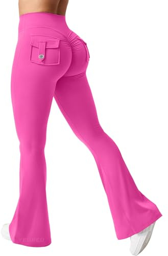 YEOREO CoreFlex Damen Flare Leggings mit Pockets Scrunch Butt Sport Leggings Hohe Taille Bootcut Leggings Workout Gym Yoga Casual