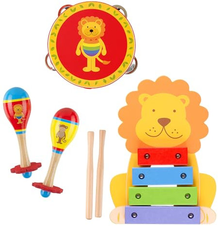 Lion & Monkey Wooden Musical Instruments Set for 18 months Olds, Toddlers - Wooden Musical Toys, Montessori Toddler Toys - Early Development & Activity Toys by Orange Tree Toys