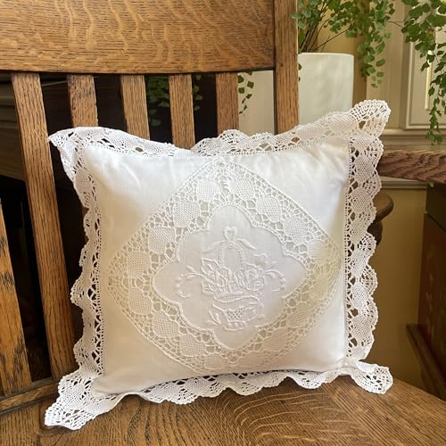 MODERN HEIRLOOM Embroidered and LACE 2-PC Pillow Decorative Pillow Set, 10 inches, Alice White 10 2 Count