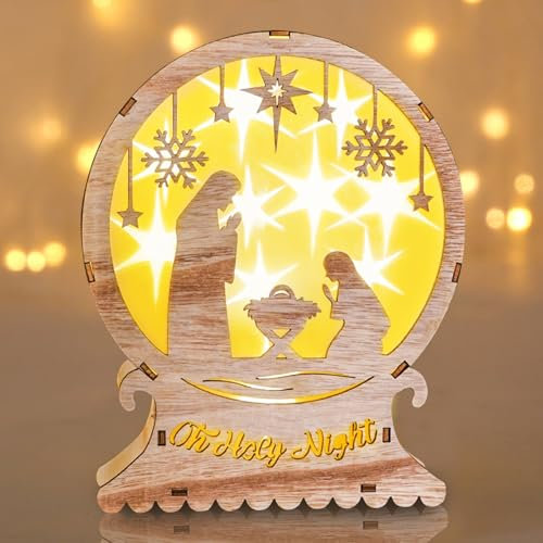 DZAY Weihnachtskrippe mit LED Lichtern Holz Krippe Ornament,Weihnachtsdekoration Tischkrippen Krippe Weihnachtskrippe mit LED Licht,Weihnachts Deko Tisch Deko Weihnachten Innen Jesus Souvenir (02)