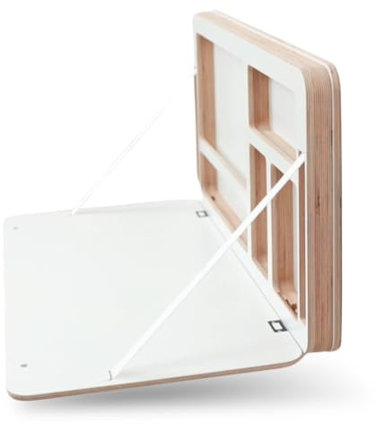 Nordestic Wandtisch klappbar 80 x 40,5X 5,5cm, Stabiler Klappschreibtisch mit Laptopfach für 7-16 Zoll, platzsparender Holz Schreibtisch aus FSC-Holz, einfache Montage, 45kg Tragkraft (Weiß)