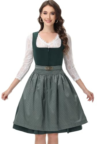 ELFIN Damen Dirndl, Elegante Trachtenkleid, Samt Midi Dirndl Damen Trachten Dirndlkleid für Oktoberfest