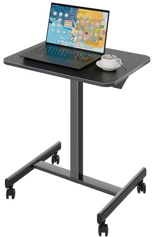 BONTEC Höhenverstellbarer Schreibtisch 65×48cm, Schreibtisch höhenverstellbar 72–109,5cm, Kleiner PC Tisch mit Rollen, Laptoptisch Höhenverstellbar, Stehschreibtisch, Beistelltisch Schwarz