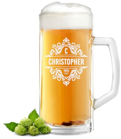 polar-effekt Bierkrug 0,5 Liter mit personalisierter Motiv Gravur für Männer - Personalisierter Krug mit Henkel - Geschenk für Papa zum Vatertag - Glas für Export & Lager