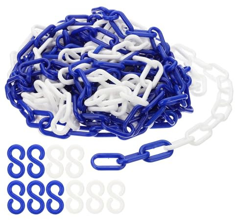 PATIKIL Enlaces de Cadena de Plástico, 30pcs de Cadenas de Seguridad, Cadenas de Plástico Azul/Blanco para Barreras, Control de Multitudes, Filas de Espera, Estacionamiento y Decoración