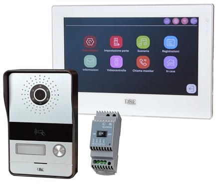 DSE Kit Videocitofono IP 1-2 Famiglie con Pulsantiera a 2 Apriporta, Monitor touchscreen 7 e Alimentatore. Collegamento 2 fili Plug&Play. Controllo con App Tuya. DMC-P1M7/P2M7 (Kit unifamigliare)