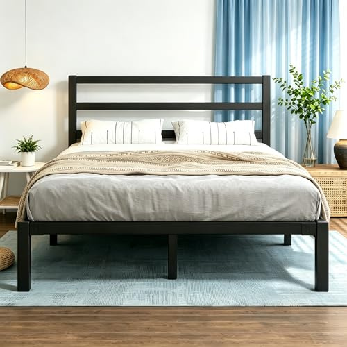 E-Motie Metallbett 140x200 mit Kopfteil & Stauraum unter dem Bett, Schwarz | Einzelbett aus Metall für Jugendliche mit Lattenrost, geräuscharme, stabile Konstruktion und einfache Montage