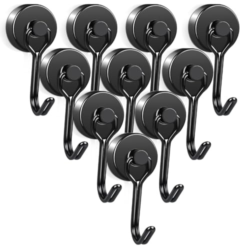FPMYB 10 Stück Magnethaken Extra Stark, Schwarz 20mm Neodym Magnet Haken hält 15kg Drehbar Magnetischer Hake, Magnete Stark Magnete mit Haken für Küche Grill Gadgets Schließfächer Büro