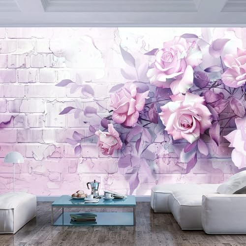 Art Murals fototapete schlafzimmer Rosa Rose Blume weißer Ziegel Eingang Hintergrund Restaurant Home Office Wandbild 3d Tapete effekt Vlies wandbild Schlafzimmer