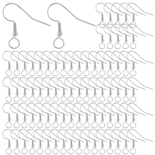 SUNNYCLUE 1 Box Mit 100 Stück Ohrring Zubehör Mit Französischem Haken Silberne Ohrring Angelhaken Kugel Aus Edelstahllegierung Metall Mit Schlaufe Ohrhaken Für Schmuckherstellung Zubehör DIY Basteln F