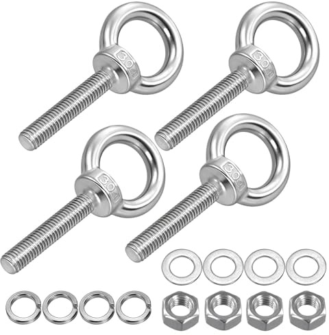 TAICHEUT 4 Pack Shoulder Eye Bolts, M10 Stainless Steel Lifting Rings, Screws in Eye Hooks with Nuts and Washers for Hanging