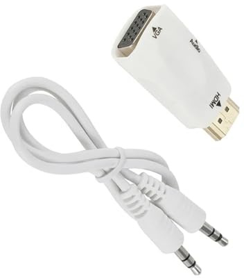 FCJPYRAPS Câble convertisseur HDMI vers VGA mâle vers Femelle, Adaptateur Jack 3,5 mm, Audio for téléviseur, PC, Ordinateur Portable, Tablette, connecteur d'affichage(White with Data Line)