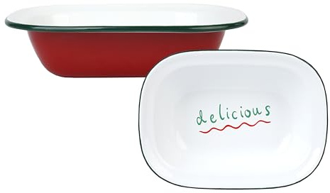 Talking Tables Enamelware Red Serving Dish 20cm with Delicious Print - Snack Tray Reusable Tableware Dishe for Indoor and Outdoor Dining