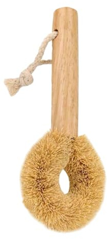 TOGEVAL Natural Coconut Fibre Pot Cleaning Brush for Efficient Washing with Wooden Handle and Hanging Rope Sturdy Plant Material Kitchen Bowl Brush for Kitchen Pan and Bowl Cleaning