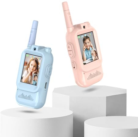 Lurowo Talkies walkies vidéo enfants, 2 packs de talkies walkies rechargeables à écran bidirectionnel, avec conversion vocale et fonction Écran D'affichage, adaptés aux garçons et filles de 3 à 12 ans