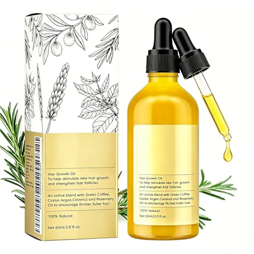 Rosmarinöl für Haare und Kopfhaut Natürliches Haarwuchsöl mit biologischen Rosmarinöl, Rizinusöl, Mandelöl und Arganöl als Haarmaske und Haarkur,60ml