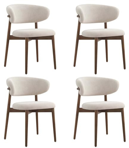 GAOCUNBING Lot de 4 chaises de salle à manger en bois massif avec coussin en lin et dossier incurvé, chaises de cuisine rembourrées pour salon, chambre à coucher, restaurant, noyer
