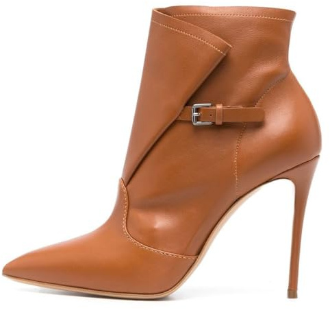 Bottines à Talons Hauts et Bout Pointu pour Femme Bottines Courtes à Talons Aiguilles Sexy Grande Taille pour L'Automne l'hiver Chaussures Tendance à Boucle pour Bureau Soirées,Marron,37 EU