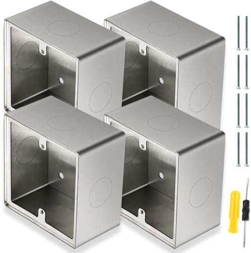 Acmerota 33 mm Aufputz-Rahmen Edelstahl Aufputzgehäuse (Aufputzrahmen) Aufputz Gehäuse Für Lichtschalter, Ethernet-Kabel-Netzwerkbuchsen, Unterputzdosen 86 x 86 mm - 33 mm Tiefe