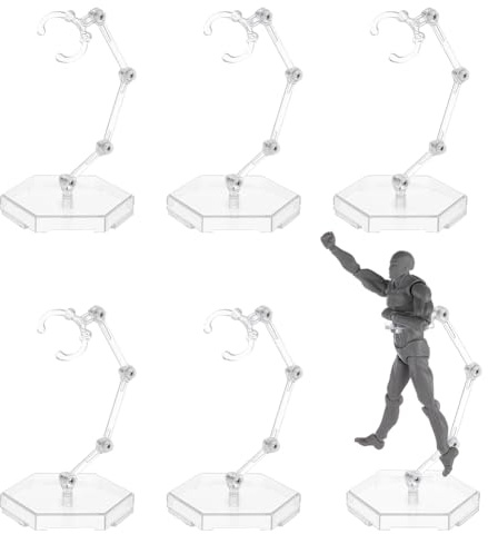 FINGERINSPIRE 6 Sets Action Figure Stands Clear Action Figure Display Holder with Hexagon Base Assembly Plastic Model Support Stand Doll Model Support Stand for 1/144 HG/RG Figures Models