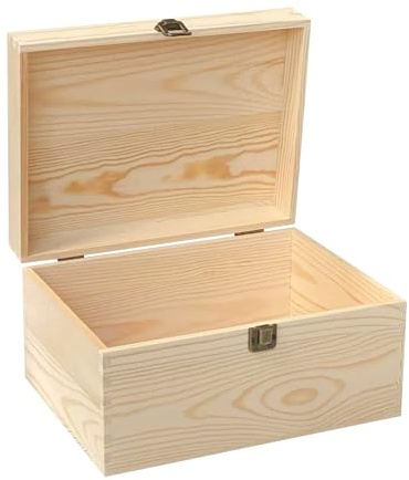 ZYQUES Unfinished Wooden Box, 30 x 20 x 15 cm Wooden Box With Lid Large Plain Wood Boxes With Lid Rustic Wood Boxes Diy Craft Storage Organizer for Keepsake Memory Craft Chest