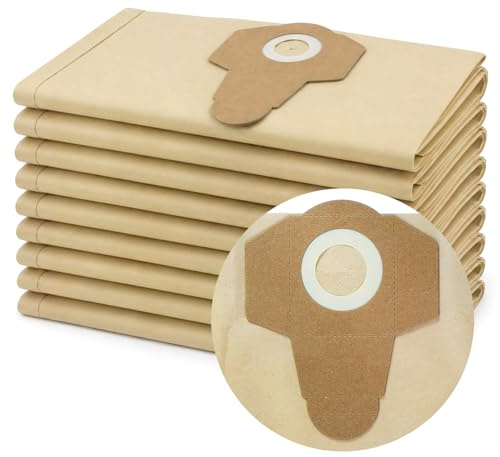 Compatible Parkside Vacuum Dust Bags (10 Pack) for Lidl Parkside PNTS 1250 1300 PWD 12 PAS 500 20L Wet and Dry Vacuum Fine Filtration Replacement Bags AVC115 With Rubberised Seal And Retaining Collar