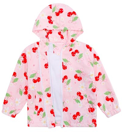 LACOFIA Veste Imperméable Fille Veste Coupe Vent Respirant à Capuche Blouson de Pluie Léger pour Enfant Rose 3-4 ans