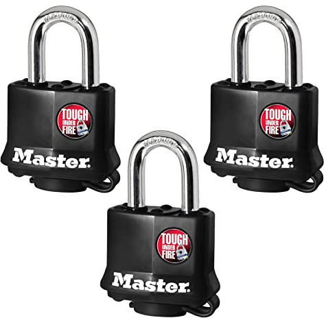 Master Lock 311TRI Keyed Alike Laminated Steel Padlock, 3-Pack, Black