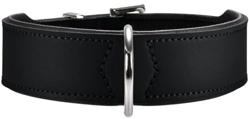 HUNTER BASIC hundhalsband, belagt klyvläder, konstläder, enkelt, robust, väderbeständigt, 50 (S-M), svart