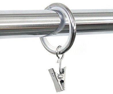 100 Stück glänzend Gardinenringe für Gardinenstange/Vorhangstange 19mm Durchmesser (Chrom mit Gleiteinlage und Klammer) 100er-Set Ringe mit Clips für Vorhänge, Schiebevorhänge, Gardinen