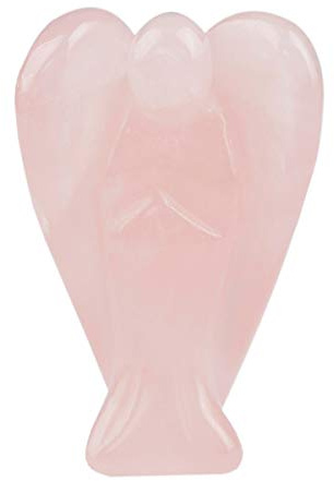 mookaitedecor Edelstein Rosenquarz Engel Figur Deko, Handgeschnitzt Heilstein Schutzengel Statue für Talisman Glücksbringer Fengshui Dekoration, 38-43 mm Hoch