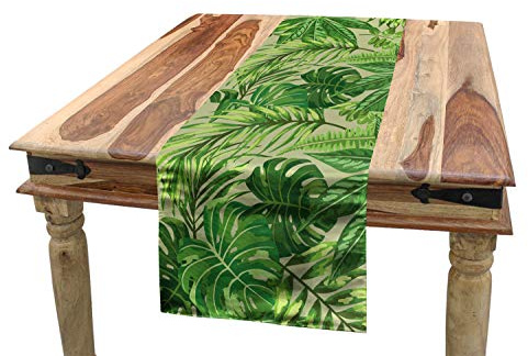 ABAKUHAUS Grünes Blatt Tischläufer, Frischer Dschungel Aloha, Esszimmer Küche Rechteckiger Dekorativer Tischläufer, 40 x 180 cm, Apfelgrün Farngrün