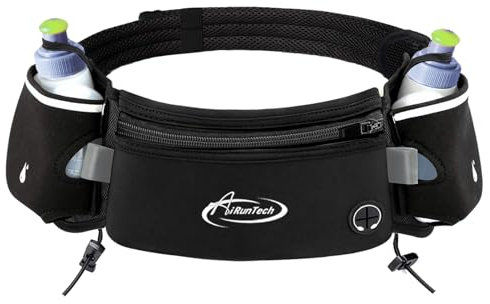 AiRunTech Gürteltasche laufgürtel mit trinkflasche für Handy iPhone 14 Pro Max/13/12/11/XR/X/SE//8/7/6s/6Plus Laufen Joggen Reisen Outdoor Trinkgürtel Hüfttasche Damen Herren (2 x 175 ml Flaschen)