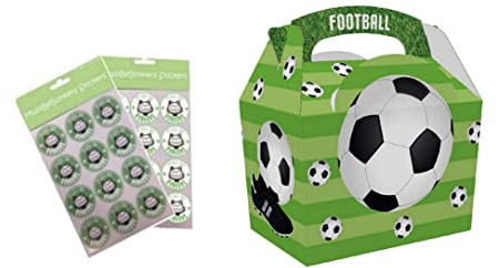 mbb 30 x Boys Football Food Boxes - Picnic Meal Bag ~ Sports Birthday Party Box With Seal Stickers