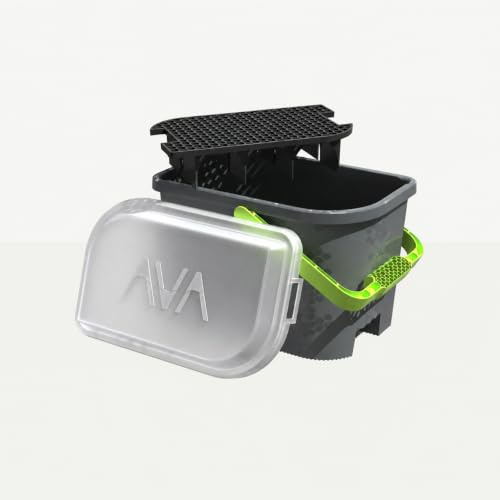 AVA Car Wash Bucket with Removable and Foldable Dirt Grit Guard, Leak Proof Lid, Holds 6 x 1 Litre Bottles, Black, 16 Litres