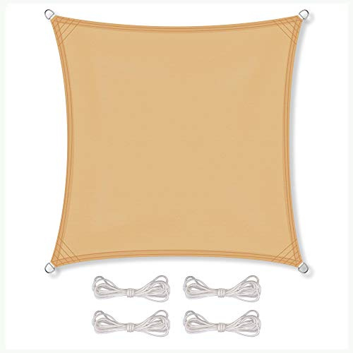 CelinaSun Sonnensegel wasserabweisend PES Quadrat 3x3m Sand beige UPF 50+ Premium Sonnenschutz inkl Befestigungsseile