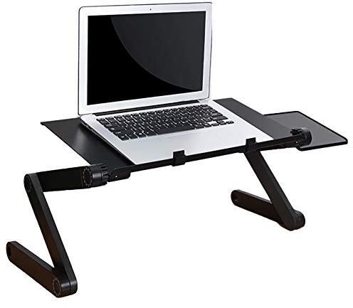 RANHOME laptop sängbord, bärbar laptop säng brickbord, lätt aluminiumlegering laptopbord, vikbar laptop skrivbord säng med musplattform, multifunktionell laptop sängbord, svart