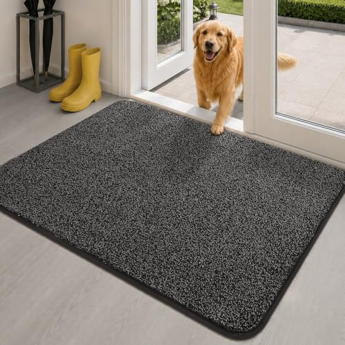 COSY HOMEER Fussmatte Innen 80 x 120 cm, Anthrazit | Saugfähige Fußmatte hält Schmutz, Nässe und Straßendreck zurück, rutschhemmende TPR-Rückseite, 1,5 cm flach, waschbar