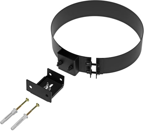 raik Rohrschelle mit verstellbarer Wandhalterung für doppelwandige Coltherm Rauchrohre DN150 für Außendurchmesser 215 mm, Stahlblech schwarz, Wandabstand 90-125 mm, nicht für einwandige Rohre
